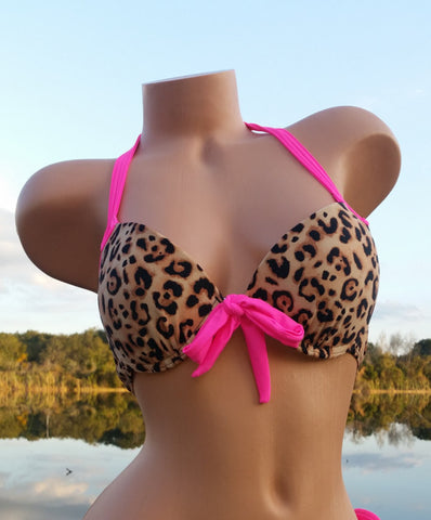 Pink Leopard Halter Push Up Bikini Top – Twisted Glow