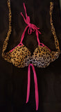 Pink Leopard Halter Push Up Bikini Top