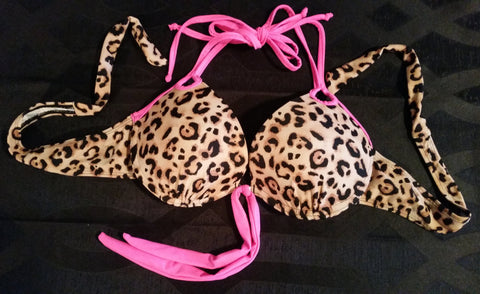 Hudson High Apex Bikini Top in Pink Multi Leopard